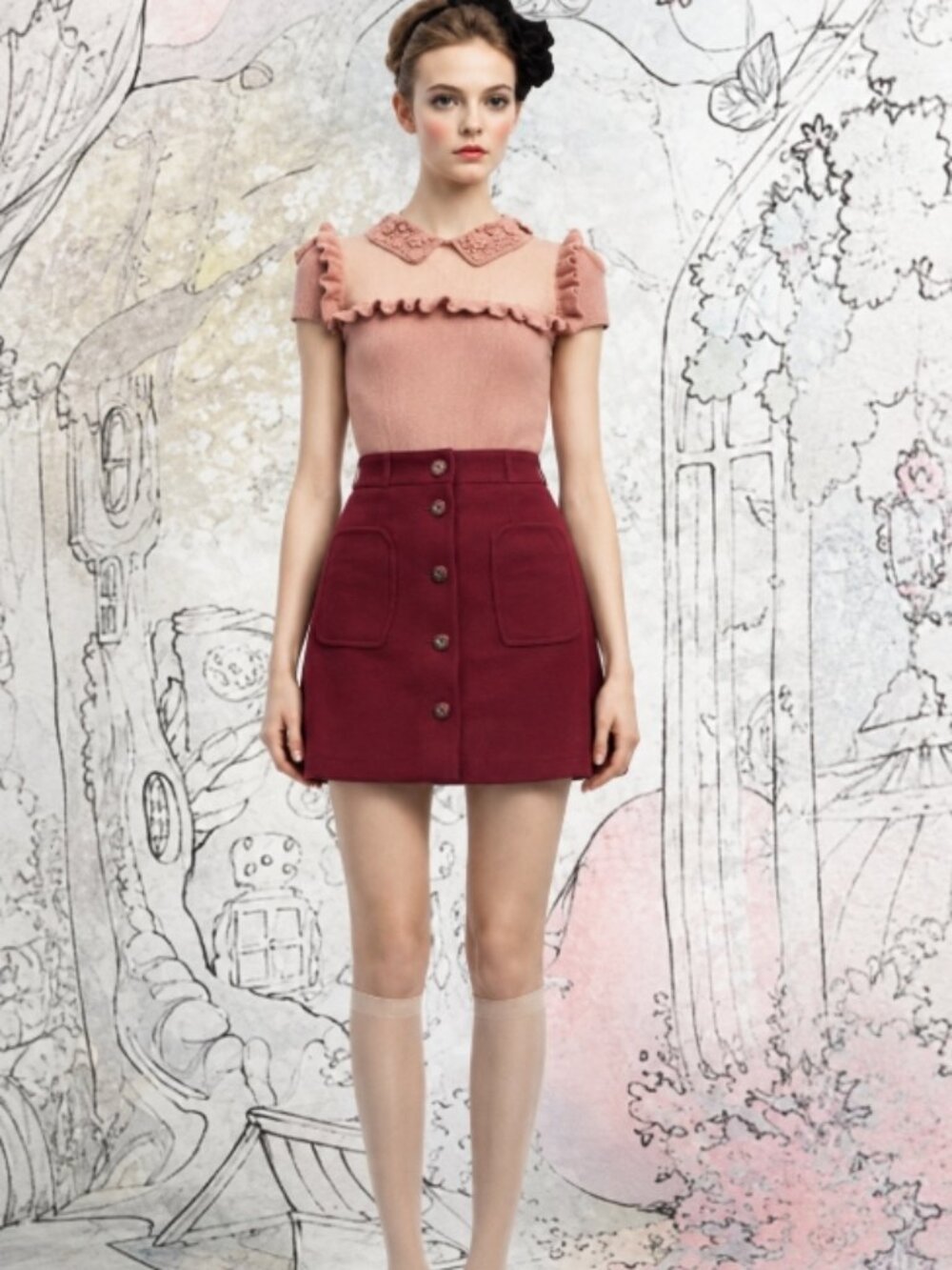 NWOT Kate Spade Heart Pockets Solid Burgundy A-line Mini Skirt XL $228